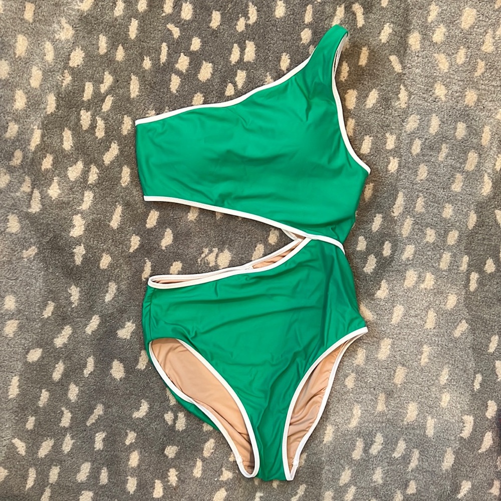 J. Crew Green One-Shoulder One Piece Swimsuit